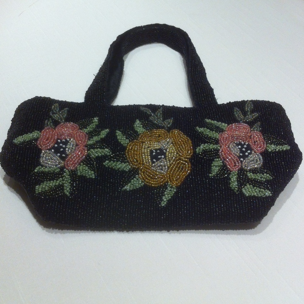 Christiana Black Beaded Flowered Bag